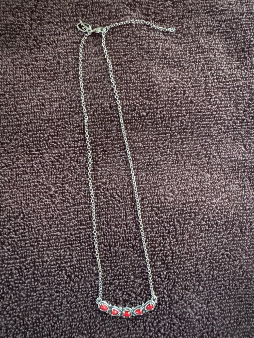 Silver Necklace with Red Stone Accents